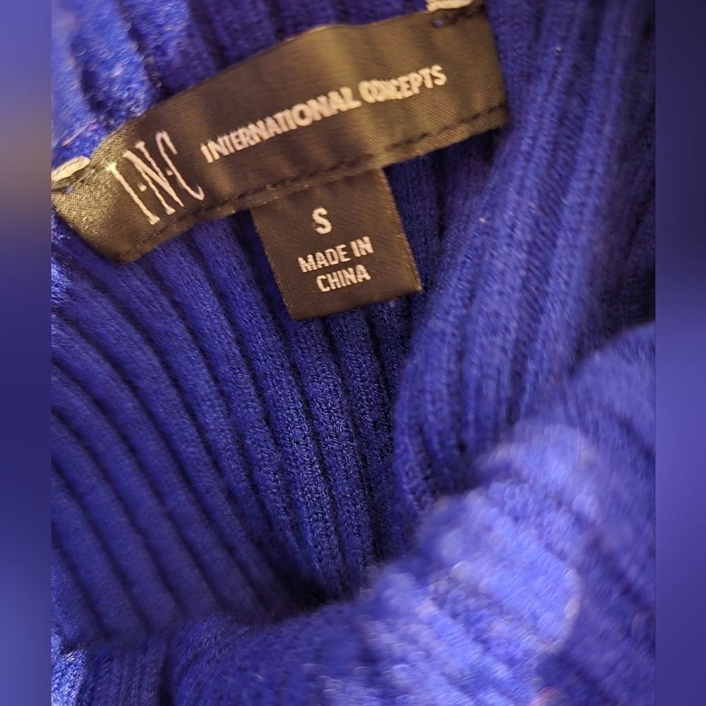 INC International Concepts Blue Ribbed Sweater Women’s Small - Picture 4 of 5